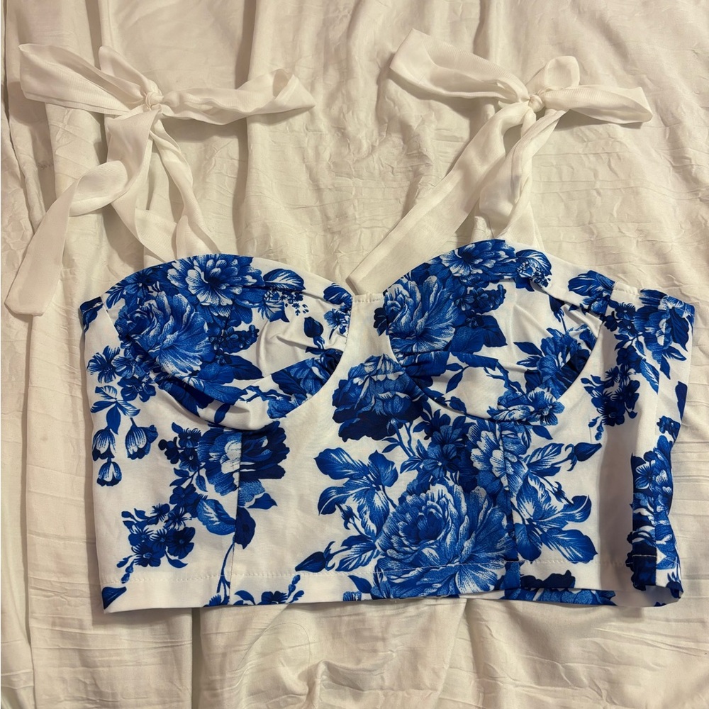 blue floral corset